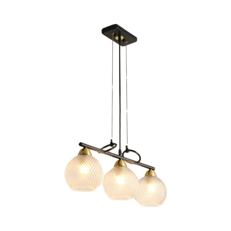 Contemporary Global Hanging Chandelier Clear/Prismatic Glass 3/4 Bulbs Dining Hall Pendant Light Kit in Black