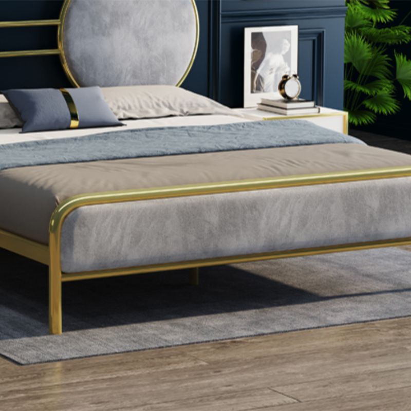 Glam Open-Frame Bed with Velvet Open-Frame Headboard and Metal Legs Bed