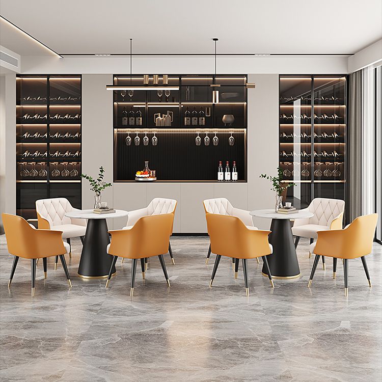 Glam Metal Dining Room Chairs Faux Leather Dining Arm Chair for Home Use