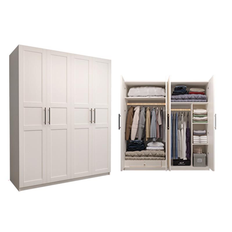 White Wood Wardrobe Cabinet With Drawers and Clothes Hanging Rod Storage Armoire