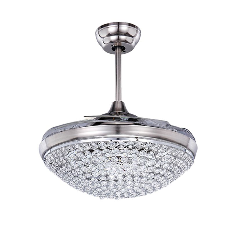 Zeitgenössische Deckenlüfter Leichtkristall -LED -Flush -Montierung in Nickel mit Fernbedienung/Frequenzumwandlung