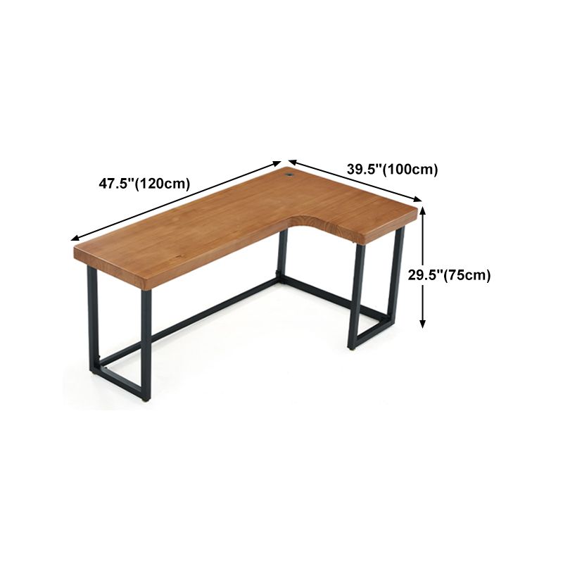 Solid Wood Home Writing Table Industrial L-Shape Fixed Working Table