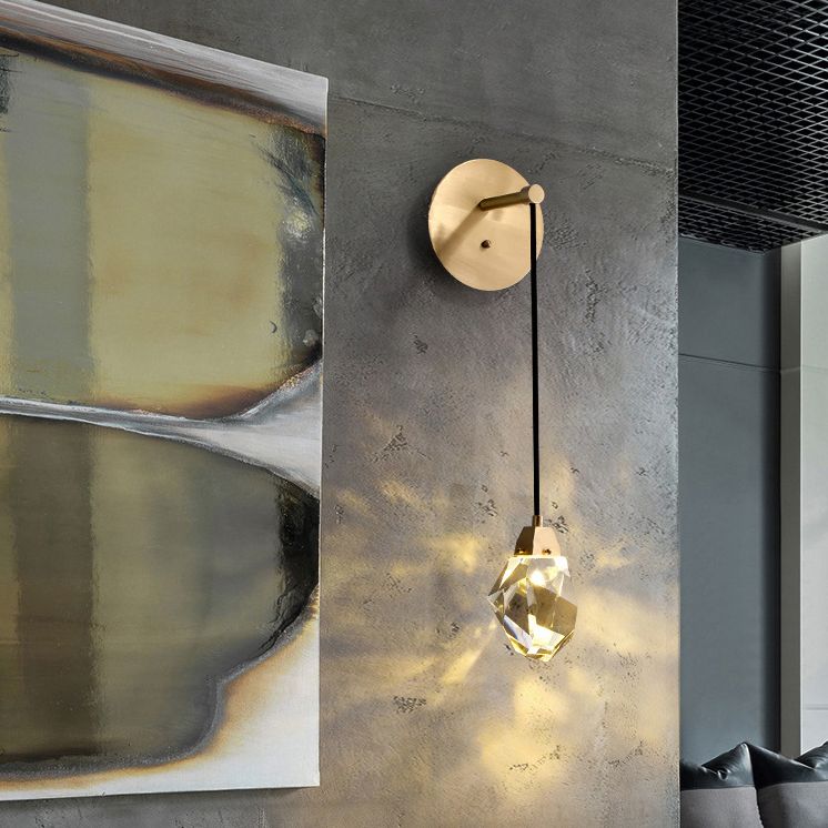 Postmodern Stone Shaped Wall Light Crystal 1 Bulb Bedside Wall Lighting in Brass