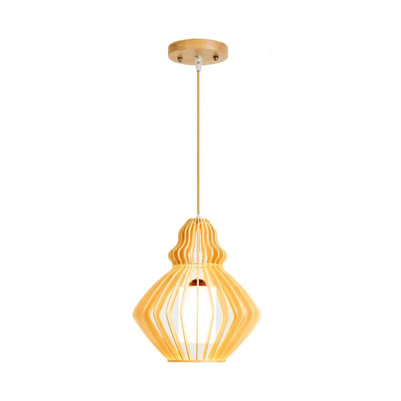 Bellied Basswood Ceiling Hanging Lantern Asian 1 Light Beige Pendant Light over Restaurant Table