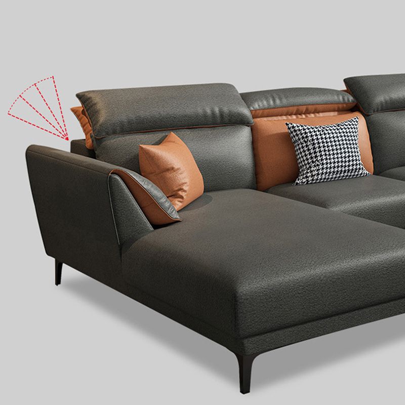 Contemporary Faux Leather Sectional with Pillow Back for 4 People