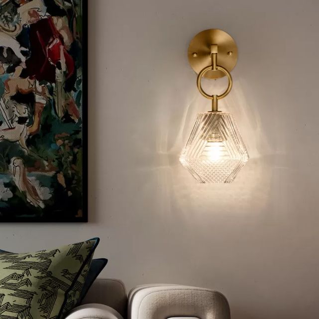 Brass Hexagon Wall Sconce in Modern Luxury Style Copper Wall Lamp with Pure Glass Shade