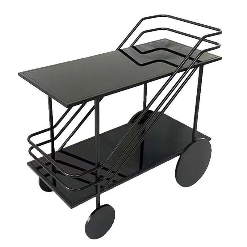 Glass Modern Prep Table Rolling Open Storage Rectangular Kitchen Trolley