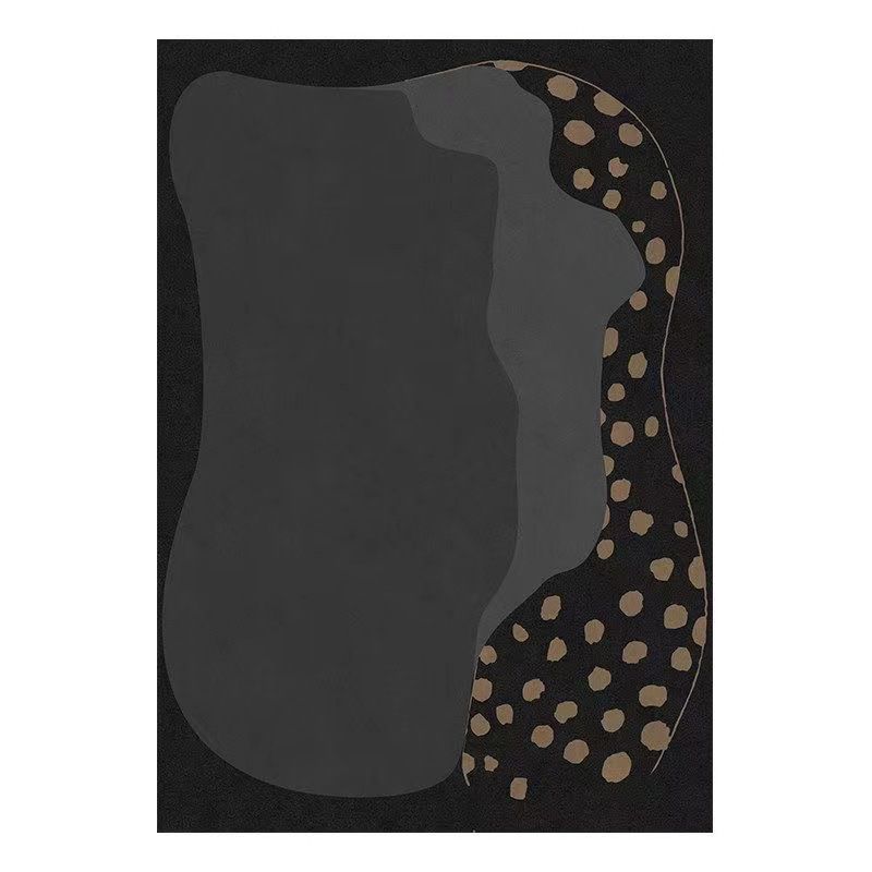 Black Abstract Print Rug Polyester Modern Rug Washable Rug for Living Room