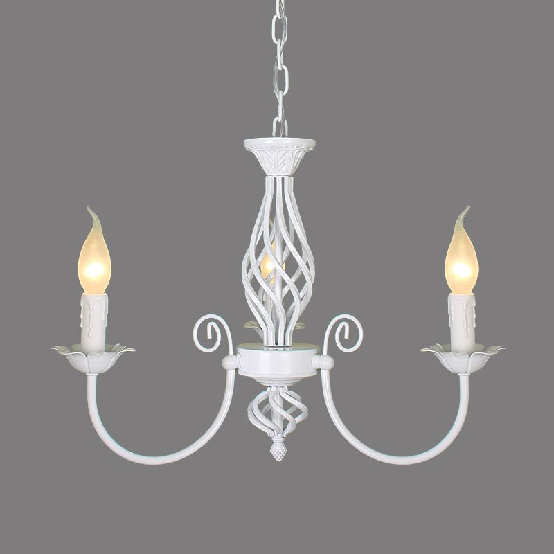 Black/White Swooping Arm Chandelier Lamp Traditional Metal 3/4/5 Lights Living Room Hanging Light