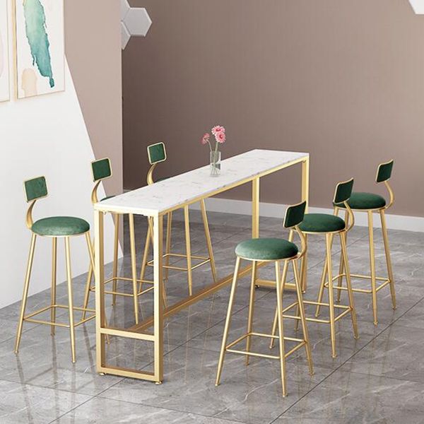 White Glam Style Bar Table in Iron and Faux Marble Milk Tea Shop Bar Table