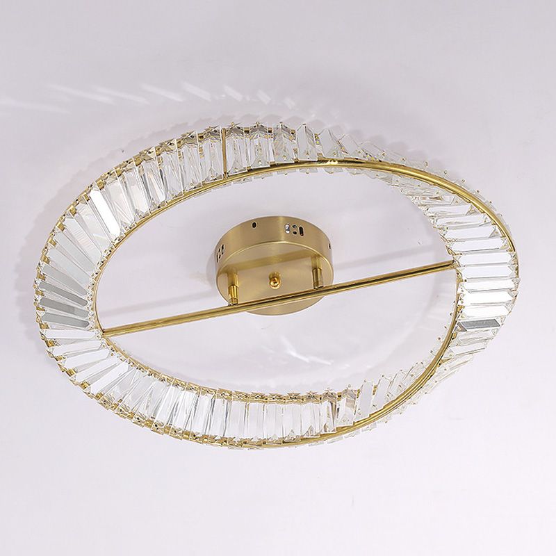Contemporary Circular Flush Light Crystal 1 Light Flush Mount Ceiling Fixture in Gold