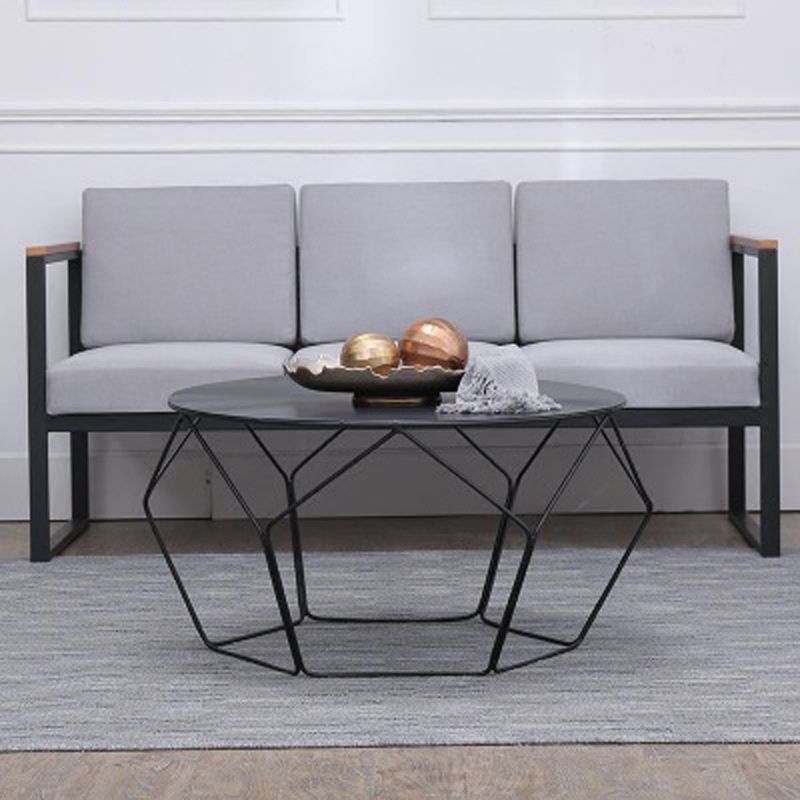 Mid-Century Modern Round Coffee Table with Iron Top and Steel Base