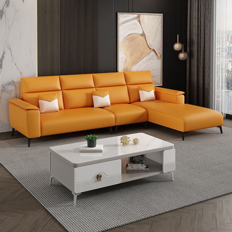 Contemporary Sofa Chaise Faux Leather Living Room Square Arm Seating