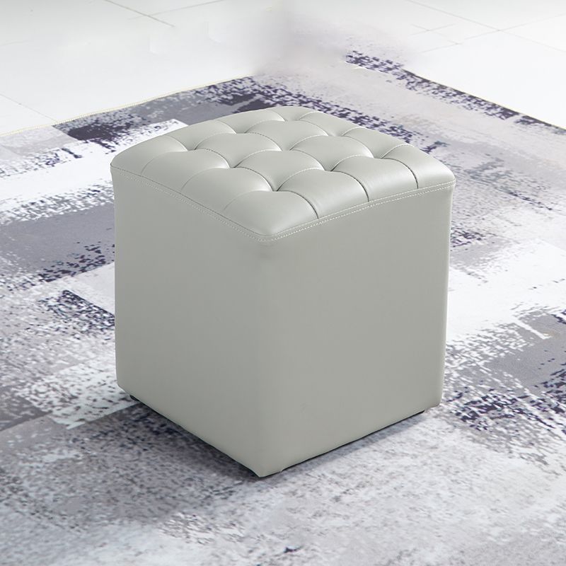 Contemporary Stain Resistant Standard Square Yellow Leather Pouf