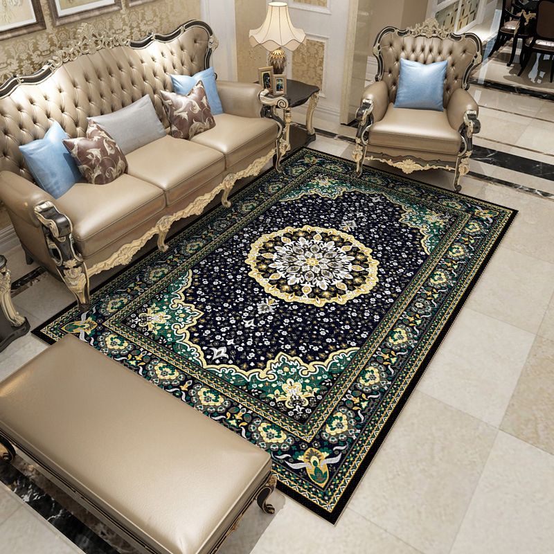Fancy Traditional Carpet Medallion Print Polyester Rug Stain Resistant Rug voor Home Decor