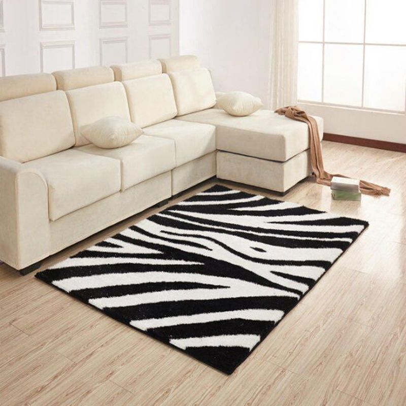 Dark Gray Simple Rug Polyester Pattern Rug Washable Rug for Living Room