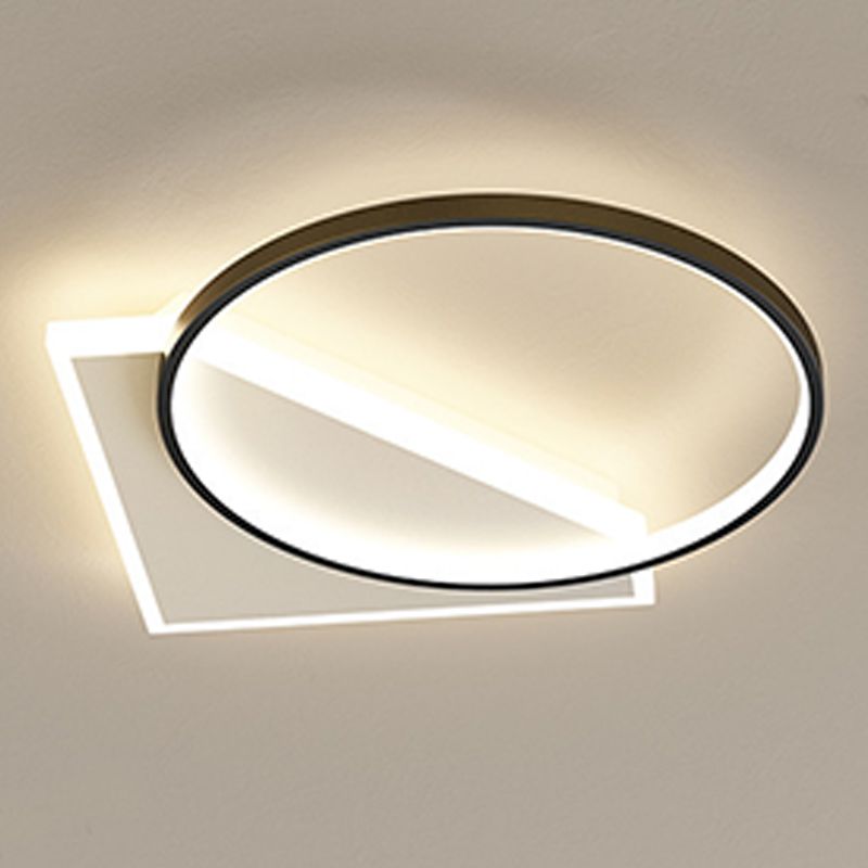 Black and White LED Flush Mount in Modern Style Aluminium Geometric Ceiling Light with Acrylic Shade