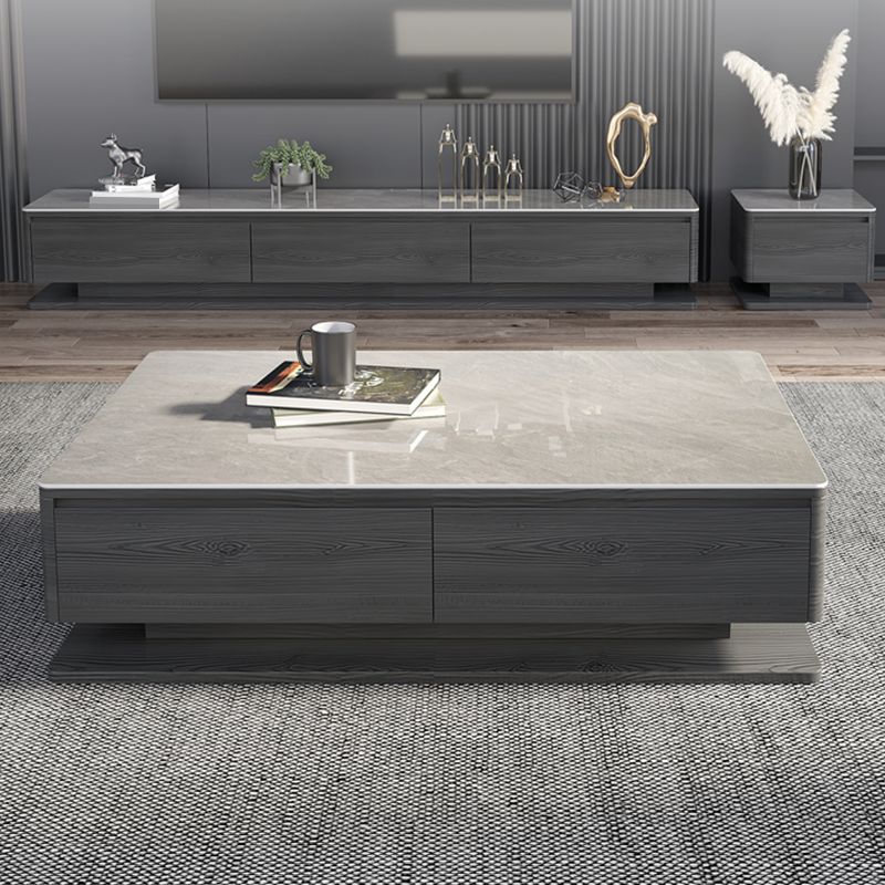 15"H Contemporary Cocktail Table Stone Rectangle Coffee Table