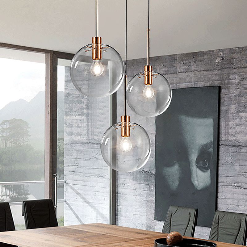 Rose Gold Round Cluster Pendant Light Minimalist 3-Bulb Clear Glass Ceiling Hang Fixture