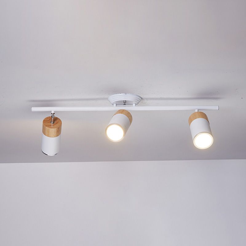 Nordic Cylindrical Metal and Wooden Cylindrical Track Spotlights Flush Mount Ceiling Light Fixtures for Foyer and Shop
