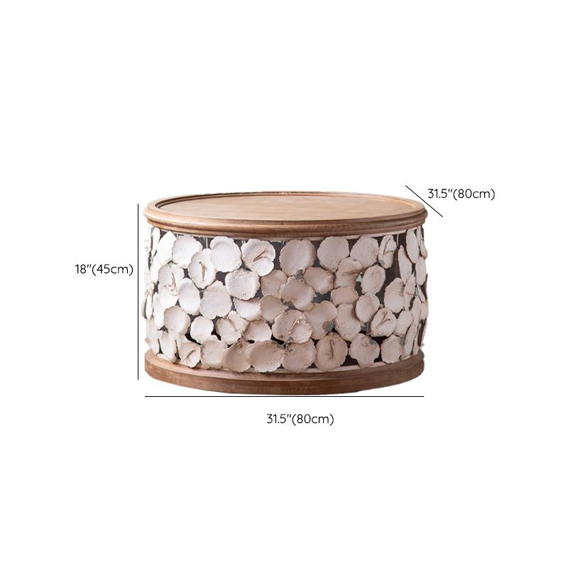 Round Shape Solid Wood End Table with Metal Base Corner Table for Living Room