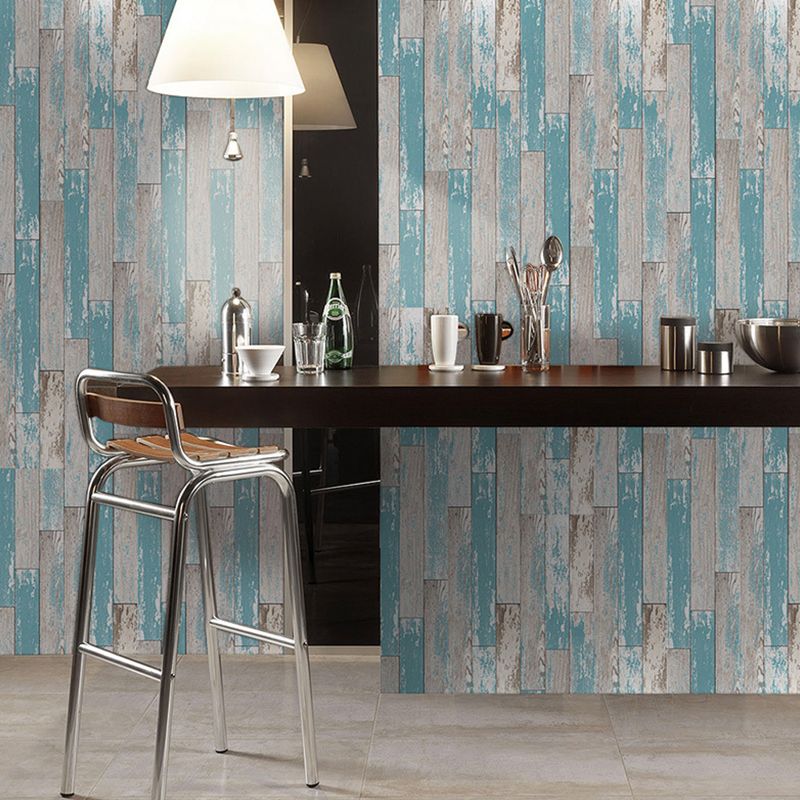 Self-Stick Blue Rustic Wallpaper Roll 9.7-sq ft Reclaimed Barn-Wood Wall Covering for Dining Room