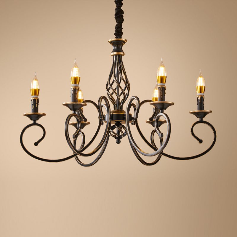 Traditional Style Chandelier Light Black-Gold Metal Candles Hanging Lighting Fixtures