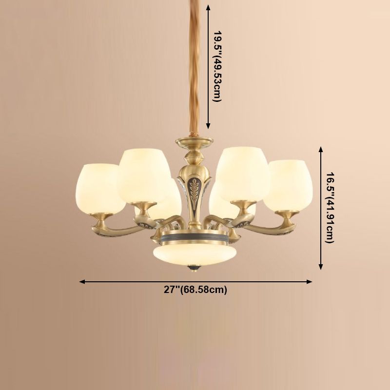 American Style Chandelier Gold Multi Head Glass Hanging Light for Restaurant