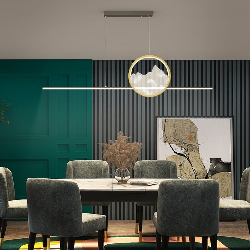 Luces geométricas de isla contemporánea iluminación de isla de metal en negro y dorado