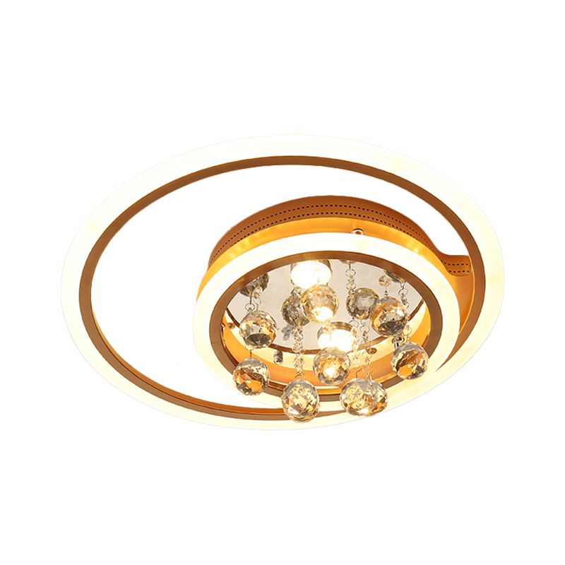 LED Parlor Flush Mount Lamp Modern Gold Close to Ceiling Lighting Fixture with Triangle/Round/Loving Heart Crystal Shade