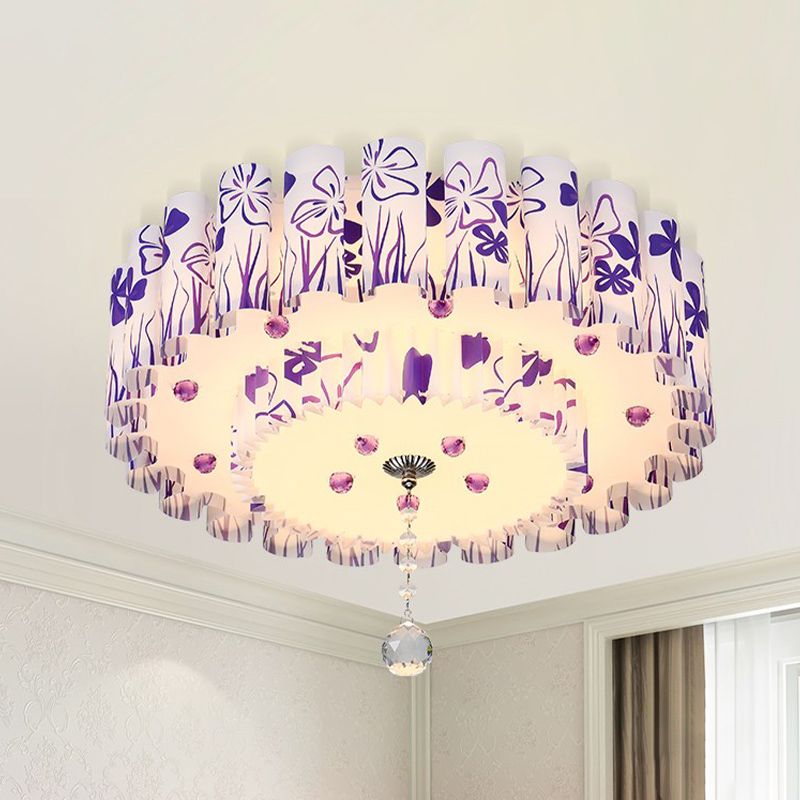 Dual-Layered Acrylic Flushmount Countryside LED Restaurant Ceiling Lamp with Crystal Ball in Pink/Purple