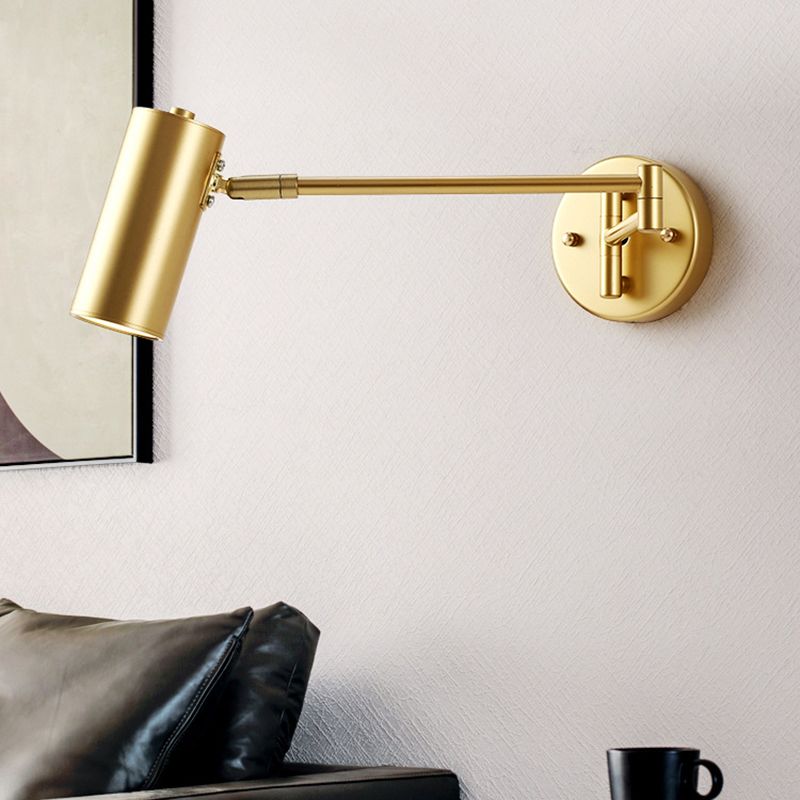 Nordic Metal Wall Light Cylinder 5.5" High Swing Arm Wall Sconce for Bedroom