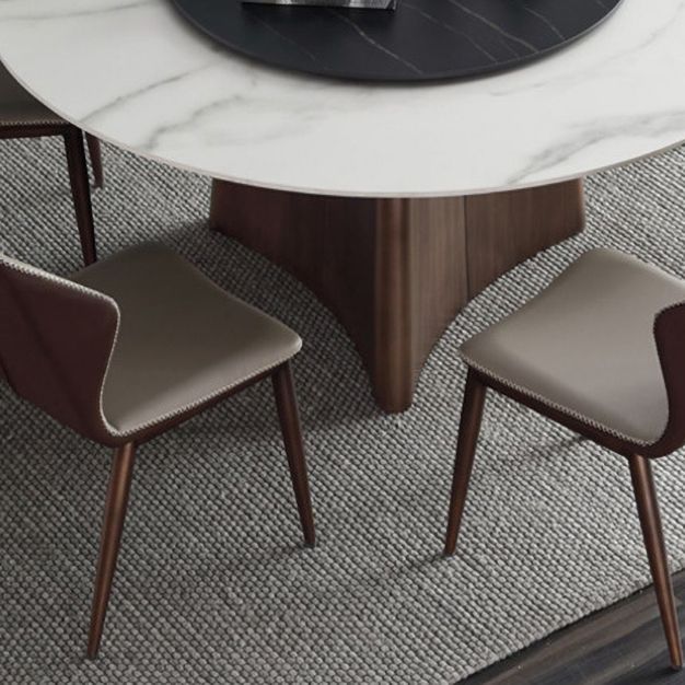 Contemporary Round Stone Standard Height Table Dining Table with Pedestal Base