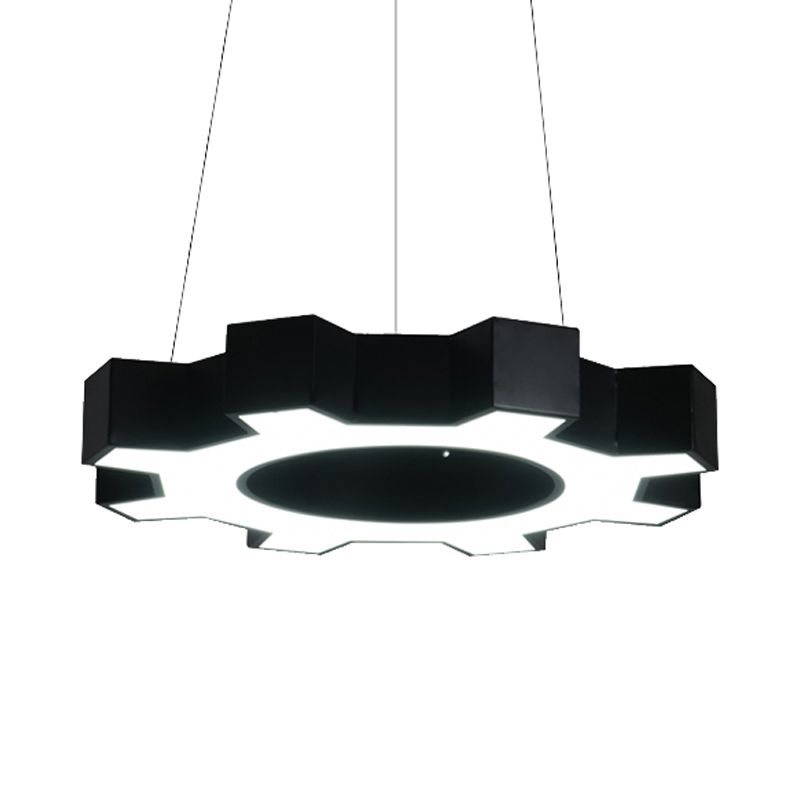 23.5"/31.5" Wide Gear Shape Pendant Lamp Contemporary Metal Led White/Black Hanging Ceiling Light for Gym in White/Warm Light