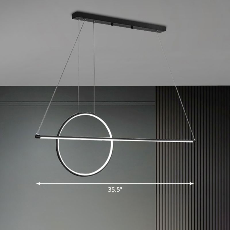 Modernist Line and Circle Hanging Light Metallic Restaurant LED Island Lighting in Black