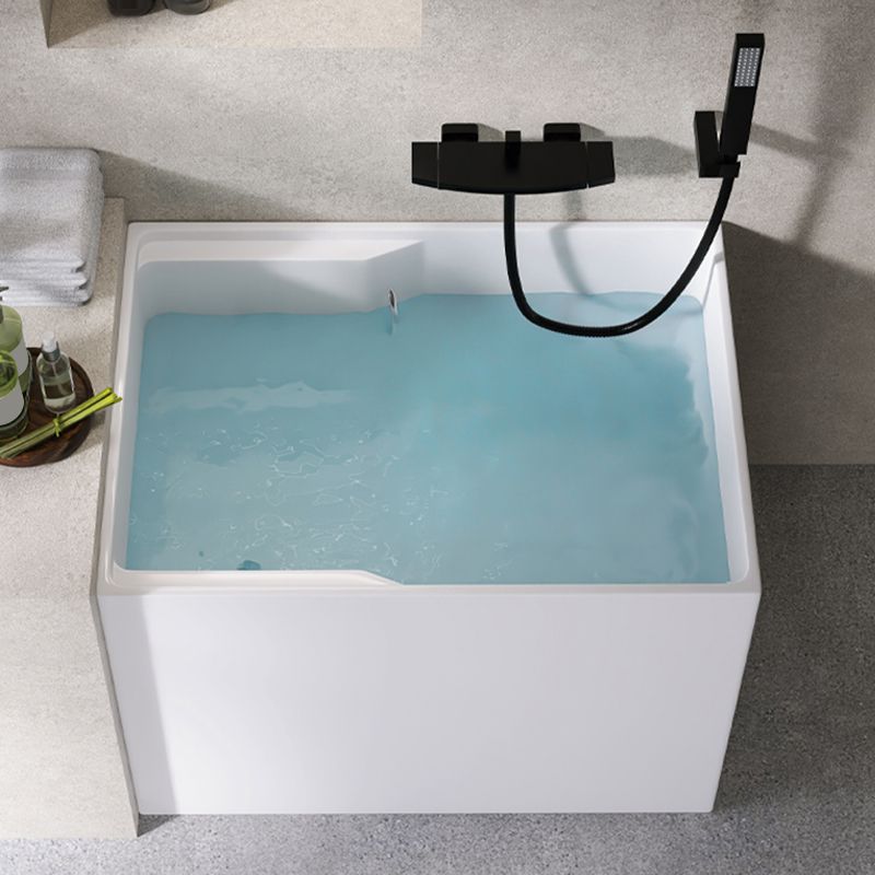 Modern Rectangular White Bathtub Acrylic Back to Wall with Drain Bath Tub