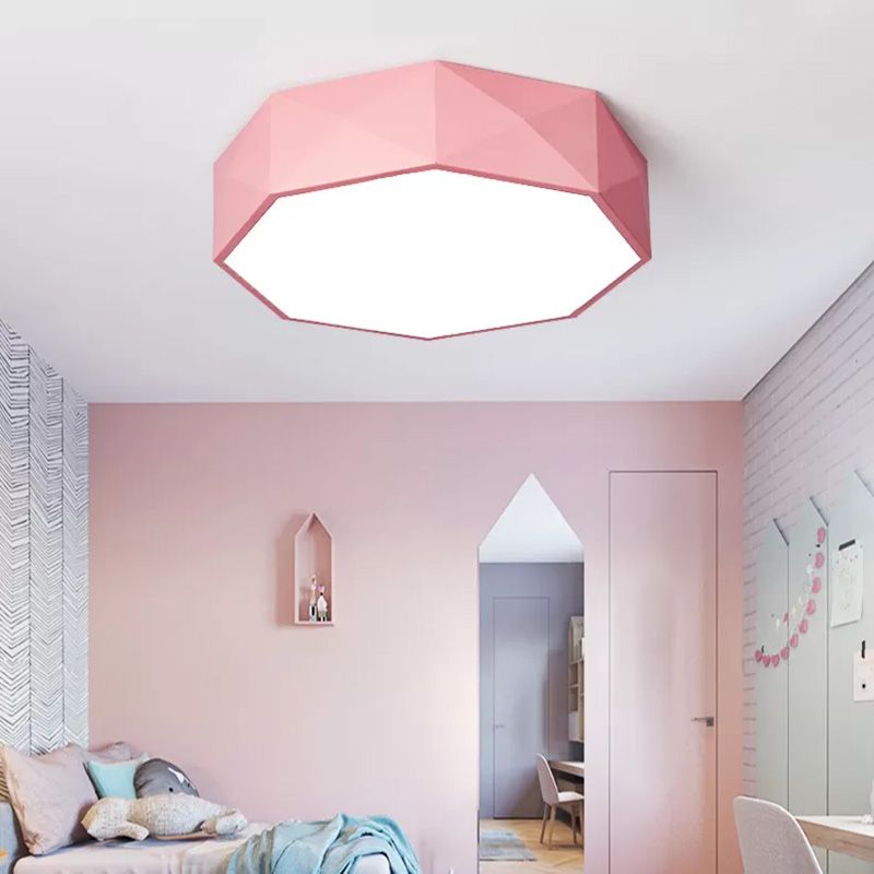 16"/20" Dia Pink/Yellow/Blue/Green Hexagon Ceiling Light Macaron Acrylic LED Flush Mount Light in Third Gear/Warm/White Light for Girls Bedroom