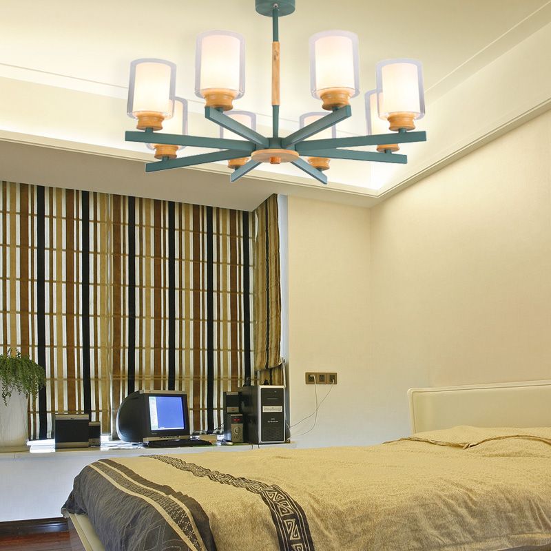 Makkaronzylinder Kronleuchter Anhänger Leicht Milchglas 3/5/6 Lichter hängende Decke Licht in Rosa/Gelb/Grün für Wohnzimmer