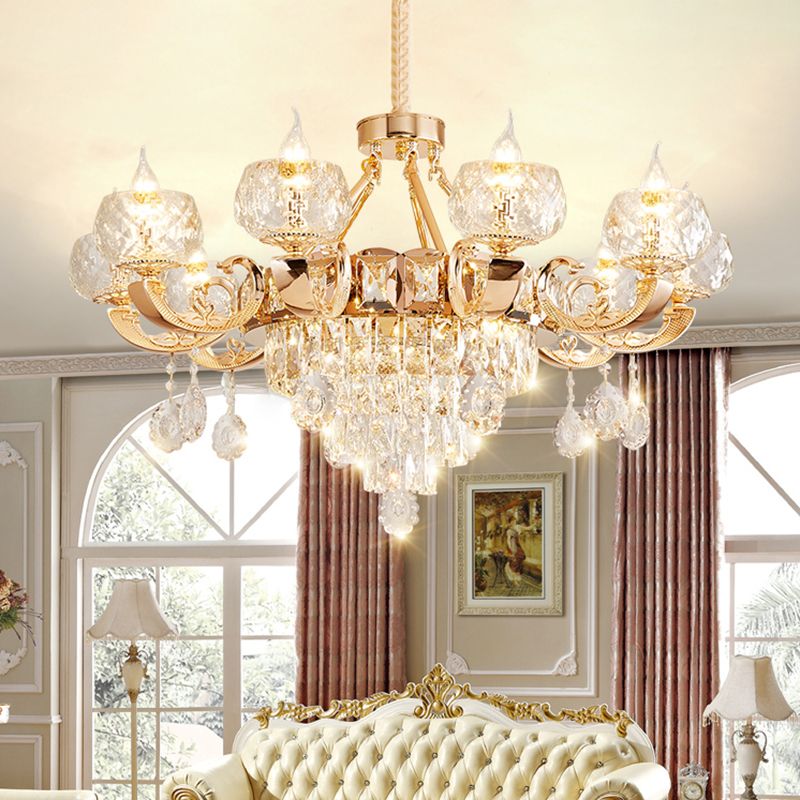 Faceted Glass Gold Chandelier Lighting Oblate Classic Pendant Light with Crystal Draping