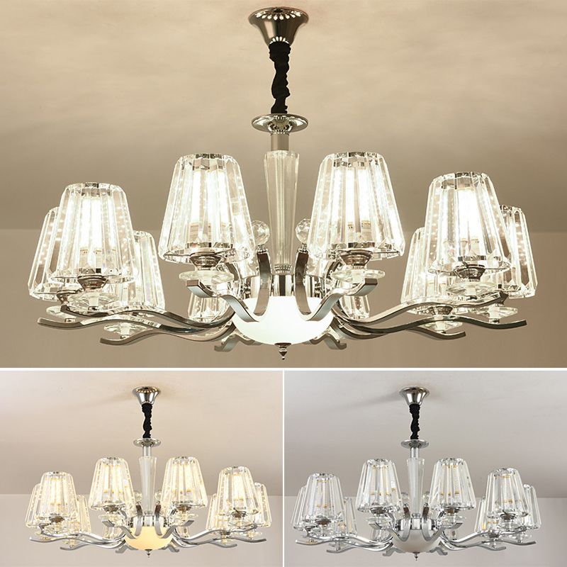 Transparent Ribbed Crystal Chandelier Light Modernism Multi Lights Dining Room Suspension Pendant Light with Sliver Twisted Arm