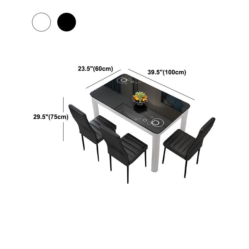 Rectangular Glass Dining Table Modern Black-white Furniture with 4 Legs in Matte Finish