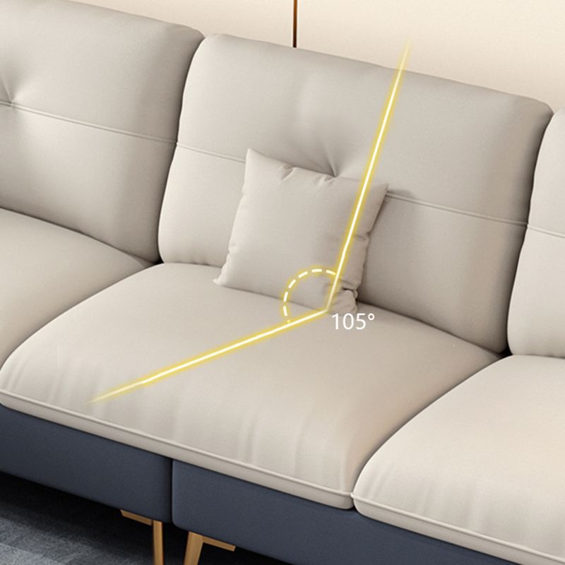 Scandinavian Stain-Resistant Faux Leather Tufted Back Beige Sofa & Chaise