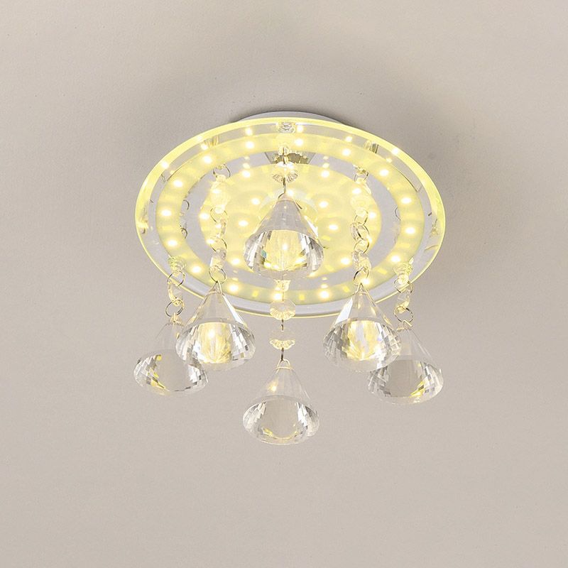 LED Circle Flush Mount Lamp Simple Clear K9 Crystal Ceiling Light Fixture for Hallway