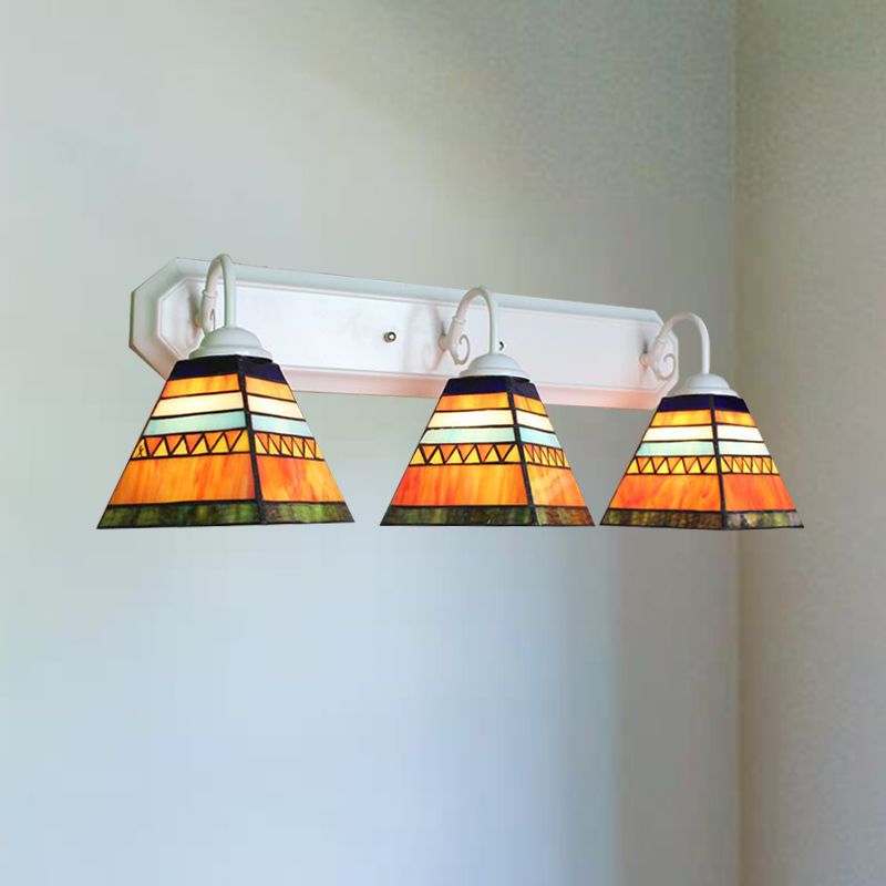 Pyramid Stained Glass Sconce Light Fixture Tiffany 3 Heads Orange Wall Mount Light