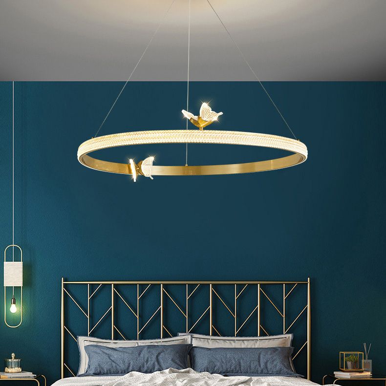 Ultra-modern Round Hanging Chandelier Acrylic Suspension Lighting with Hanging Cord for Living Room