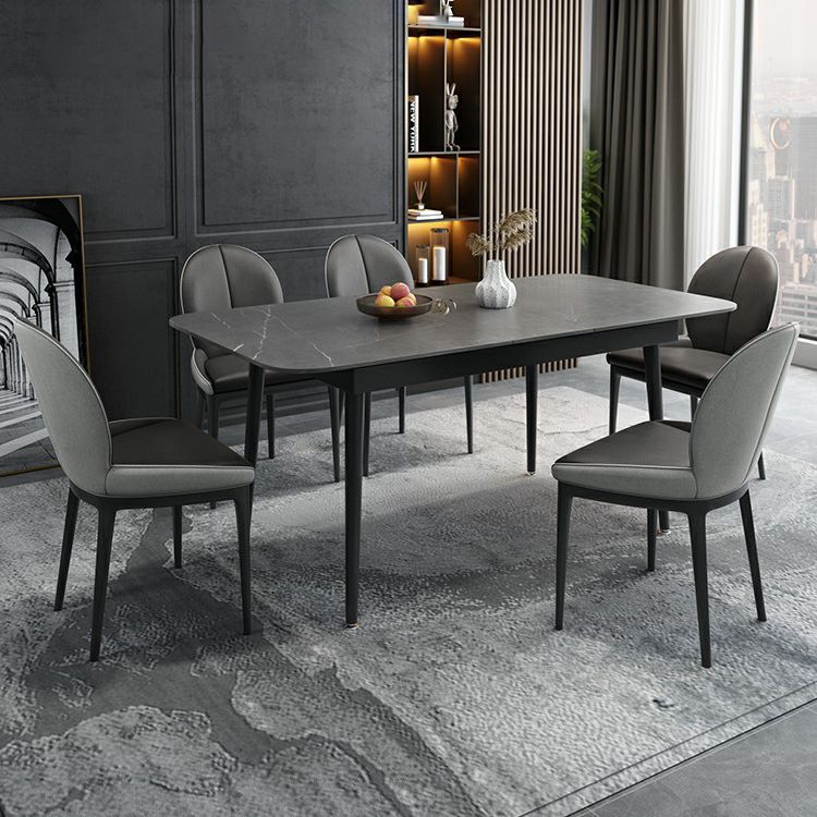 Modern Style Sintered Stone Dining Table Set Extendable Rectangular Dining Table with Trestle Base