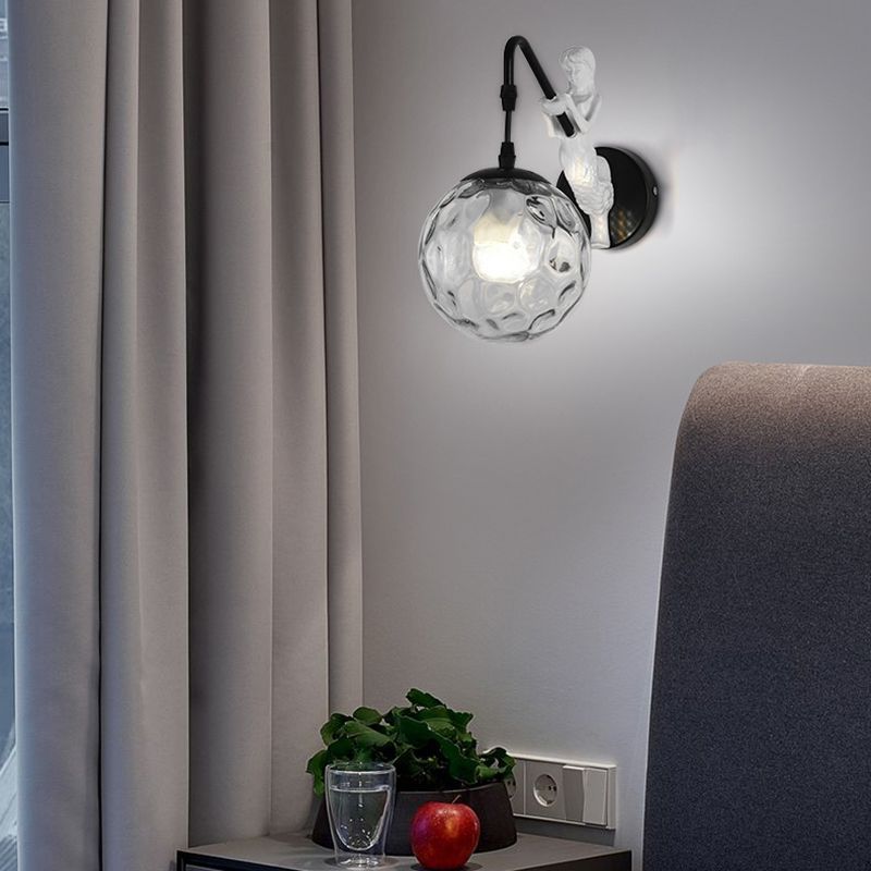 Simplicity Style Glass Orb Wall Lamp Creative Mermaid Shaped Single Bulb Metal Sconce Light for Staircase Corridor