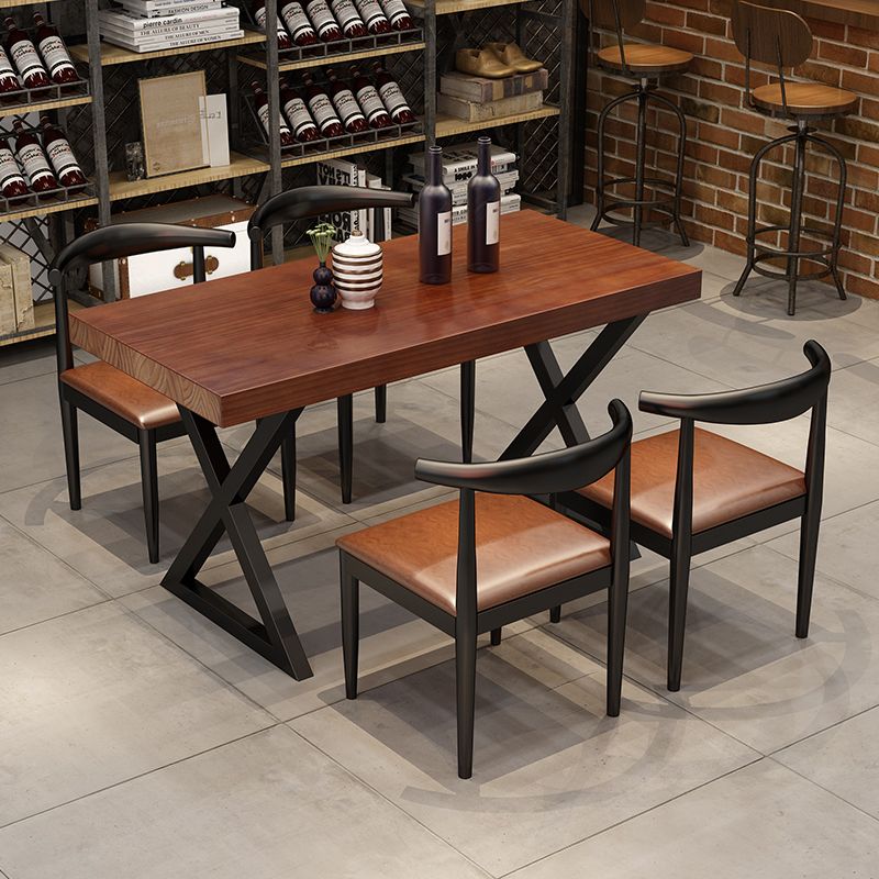 Retro Industrial Style Rectangular Solid Wood Dining Table for Coffee House and Milk Tea
