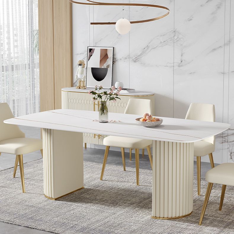 White Glam Dinette Set for Dining Room 1/4/5/7 Pieces Stone Top Dining Table Set