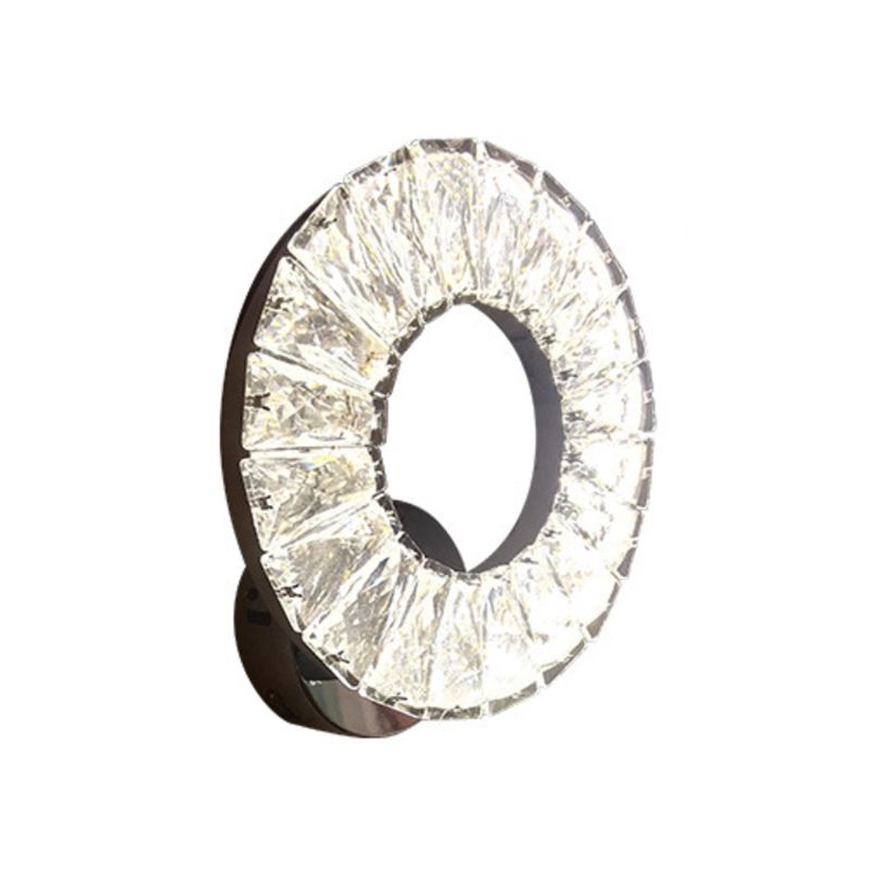 Apparecchio di illuminazione da parete circolare a led da parete cromata cristallina smussata